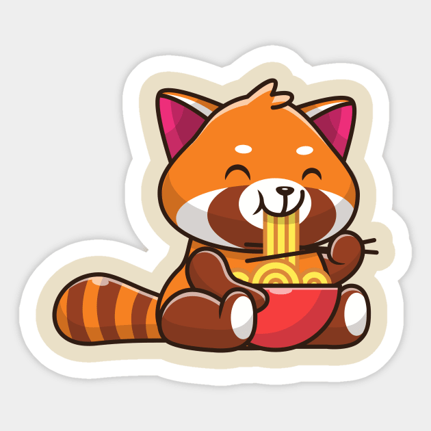 Cute Red Panda Eating Noodle Cartoon Sticker by Catalyst Labs